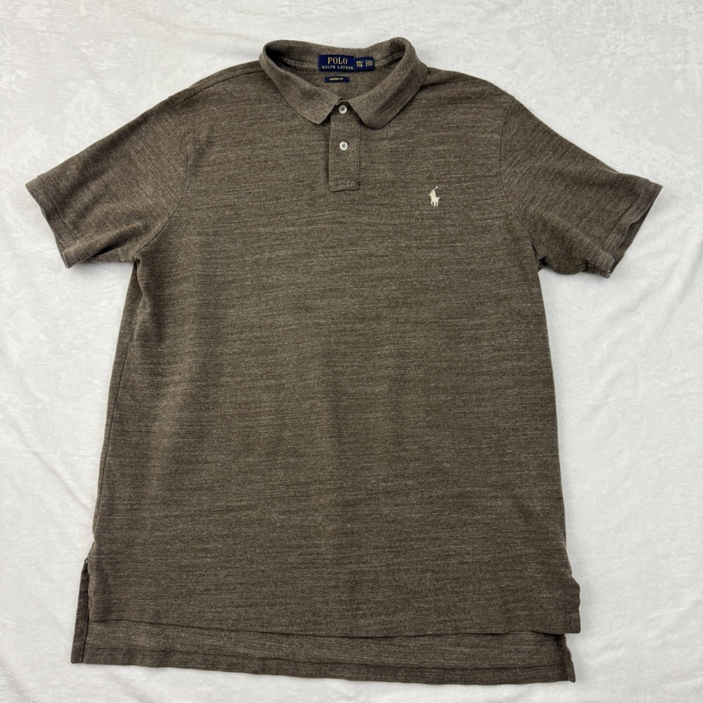 Polo Ralph Lauren Mens XXL Brown Heathered Cotton Custom Fit Polo Shirt SS 2XL